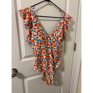 Summersalt Diane von Furstenberg ruffle backflip bathing suit orange nectarines